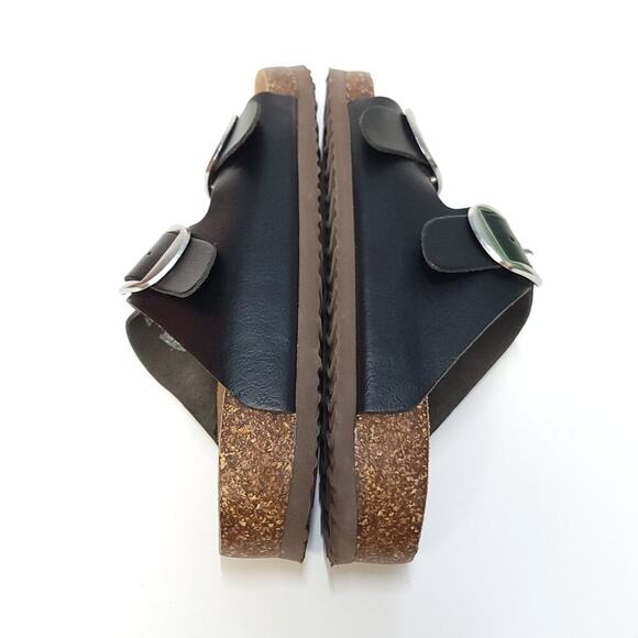 Time & Tru Black Sandals Size 9.5 Faux Leather Adjustable Buckle Slip-On Slide - Picture 10 of 12